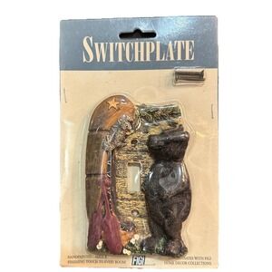 Vintage FIGI 1994 Bear And Canoe Handpainted Switchplate Rustic‎ Cabin NEW